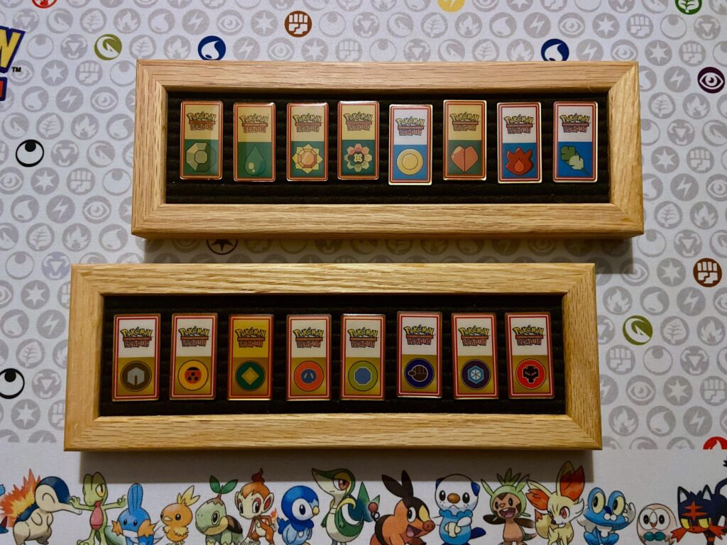 Got some displays for all of my old Pokémon league badges
