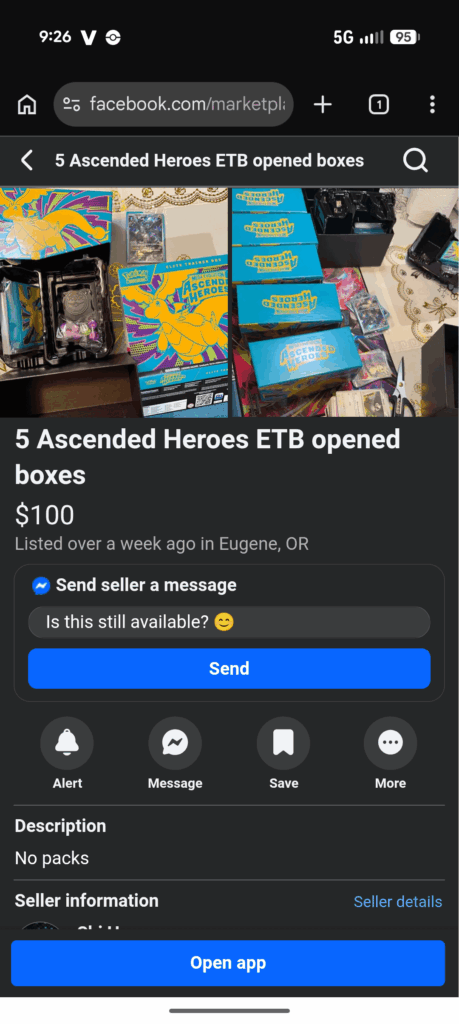 100 for open boxes no packs