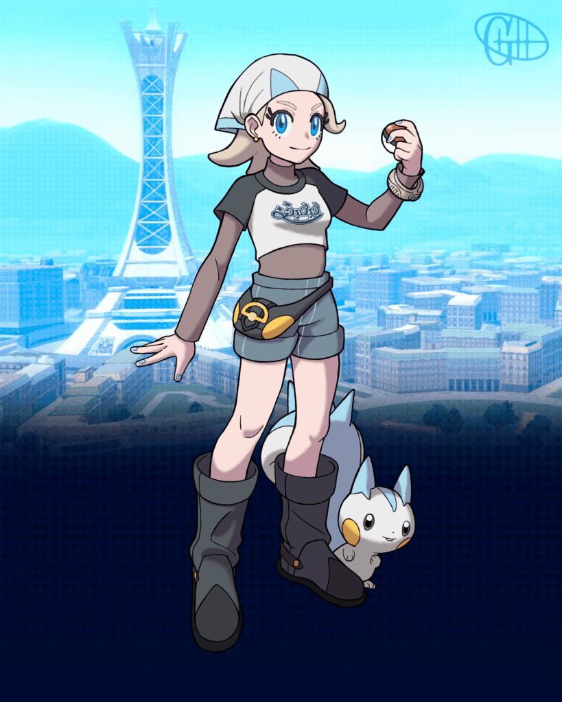 My girlfriend started playing Pokémon because of Pokémon Legends: Z-A again, so I made this drawing of her character in the game to celebrate. I’m excited to make her Pokopia version next.