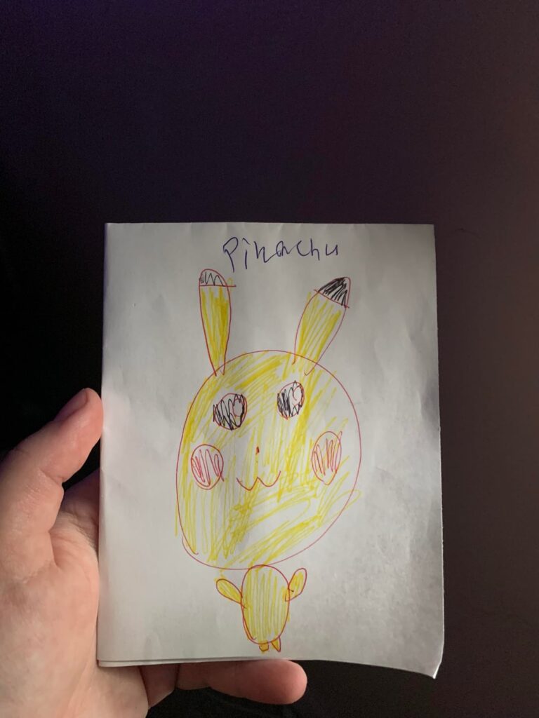 Gave away a box of Pokémon cards to a kid and he made me this card as a thankyou