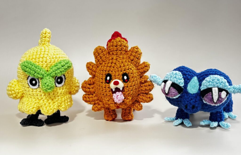 Crocheted Browt, Pombon, and Gecqua!