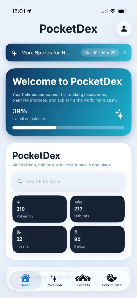 I've created an app for Pokopia to track your game's progress and find Pokemon you might be missing