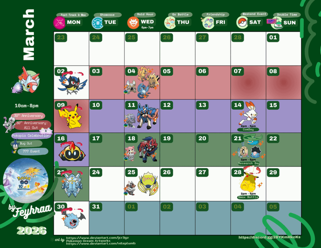 Pogo Calendar March 2026 (Swipe for Sunday)