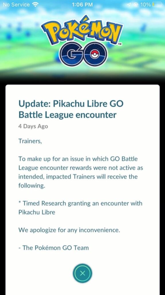 Make-up Pikachu Libre Timed Research, even though I have one waiting to be caught in the battle menu.