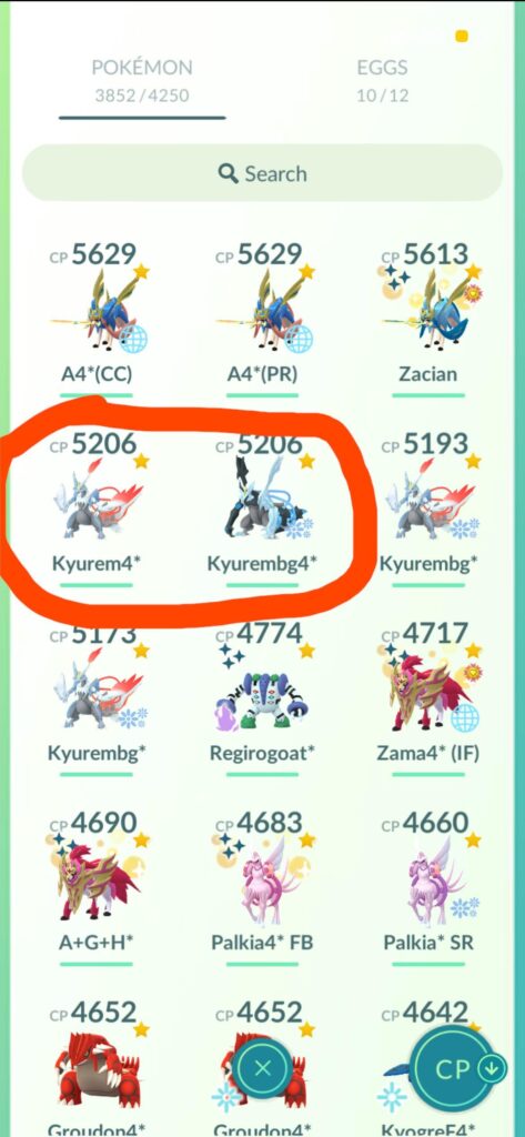 Anyone know a way to swap around the black and white kyurem with the same CP so I can match them all up?