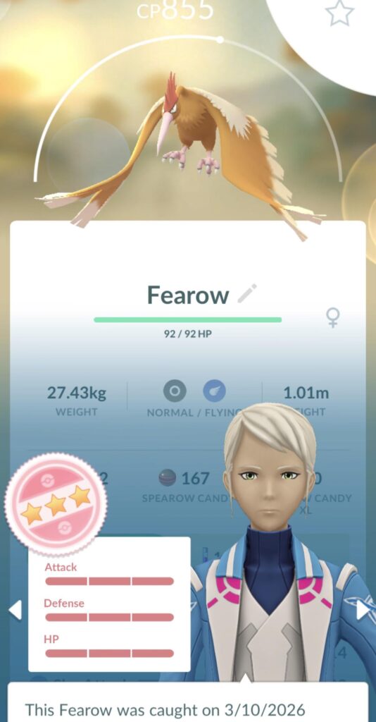 just caught a perfect 4 fearow
