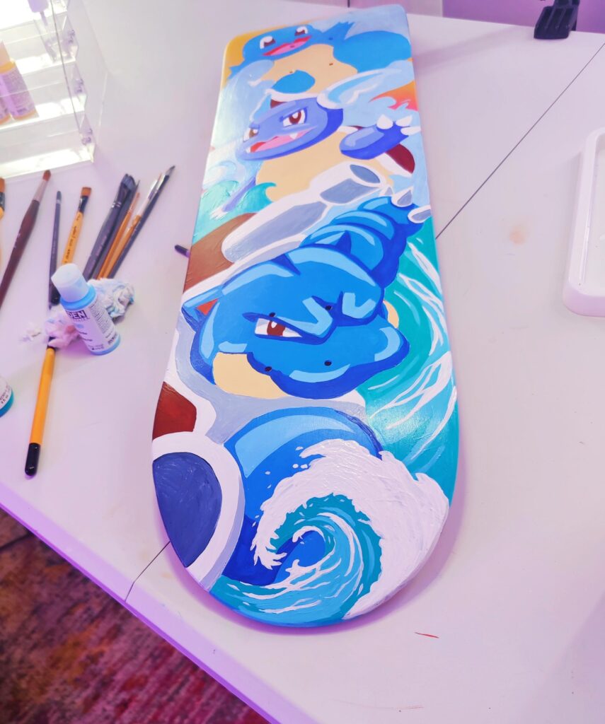 (OC) Back working on some skateboard art, work in progress of a Squirtle board 🌊