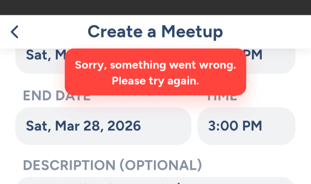 I tried to make local Campfire event for the Gmax Pikachu but got stuck in the event creation page (with errors) until I removed meetup photo.