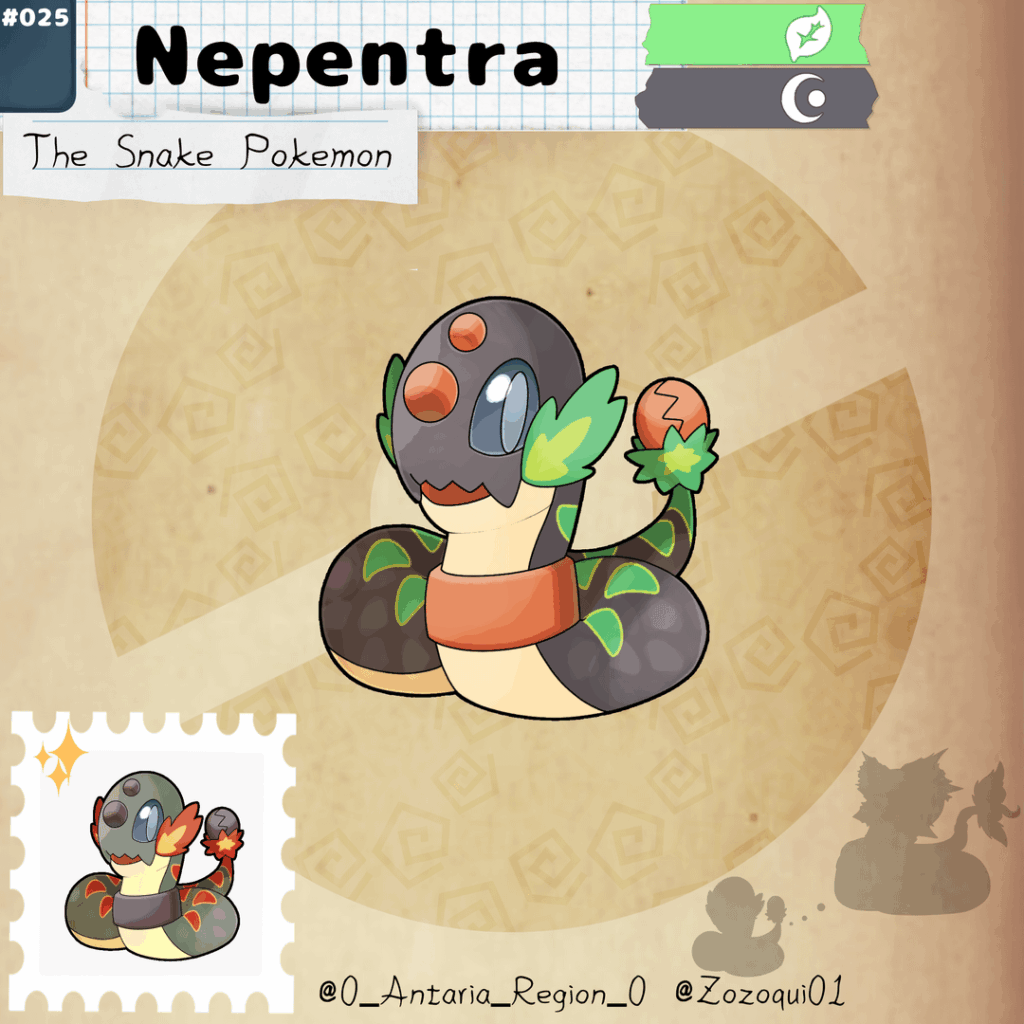 Beware, trainer, the forest of Antaria might be beautiful and full of incredible flora and Pokemon fauna, but there is a Hunter hidding in the bushes, waiting patiently for a fool to get too close, meet: Nepentra and it's evolution
