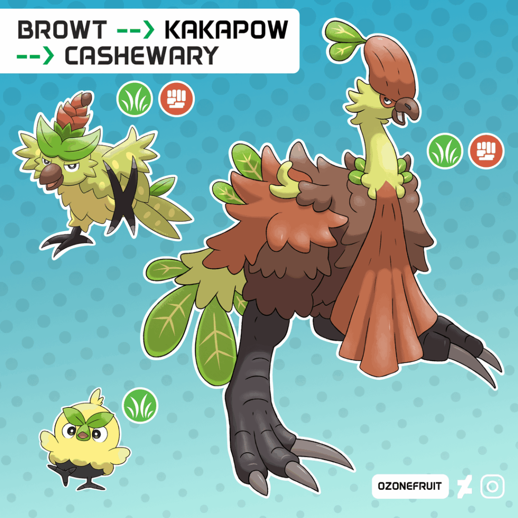 [OC] Browt Evolution Line Concept! Kakapow and Cashewary!