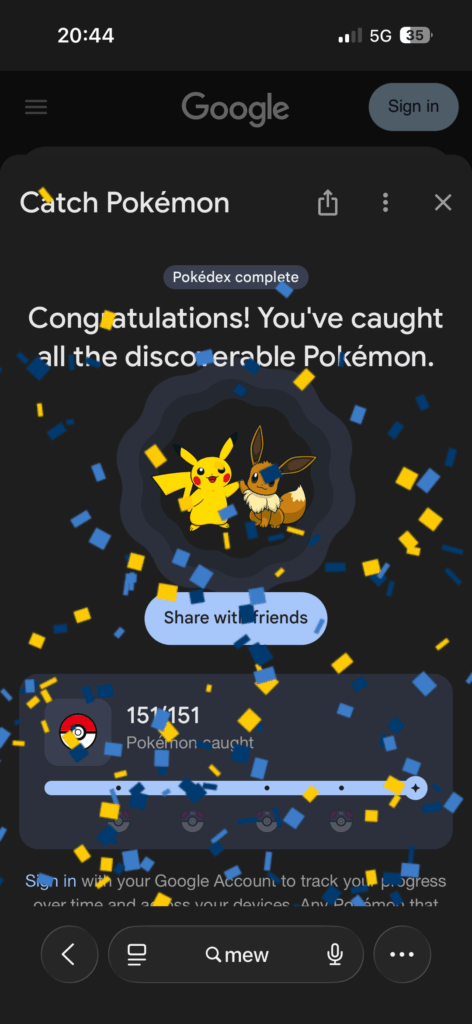 Google Pokedex 151/151 finished