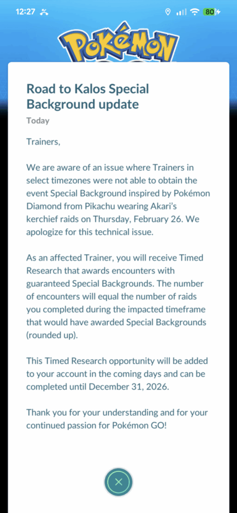 Free timed research for affected trainers