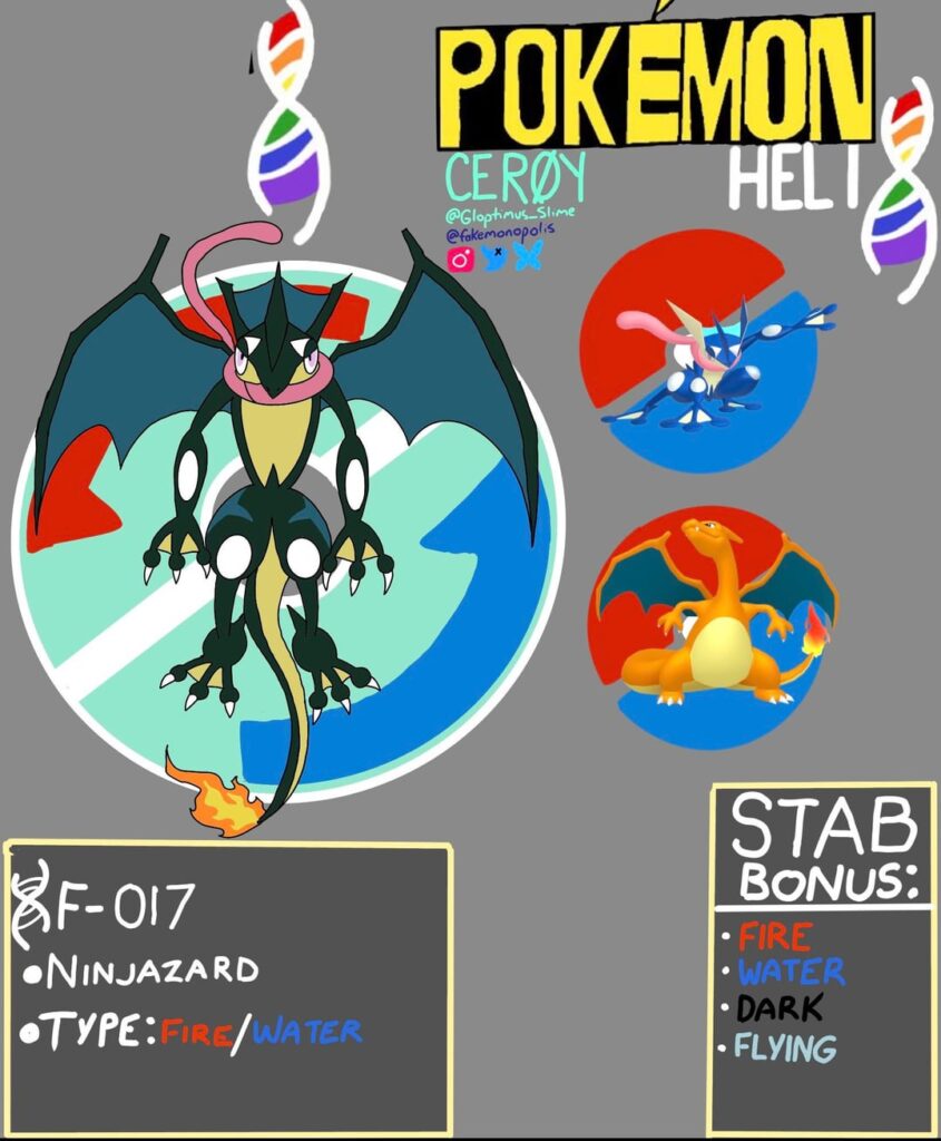 [OC] Ninjazard—greninja + charizard fusion