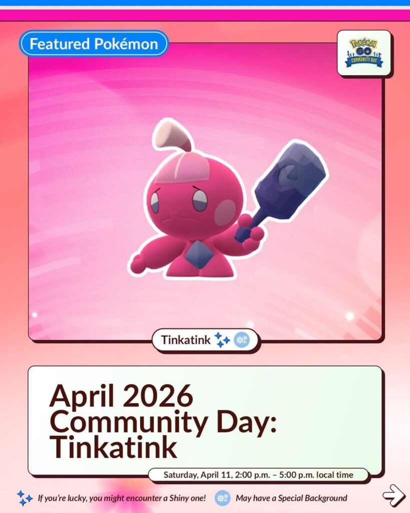 April 2026 Community Day: Tinkatink Niantic Infographic