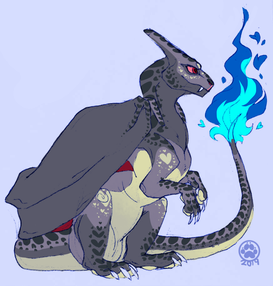 (oc) shiny charizard sketch 🔥💙✨ (i know the tail fire is orange but its cooler blue)