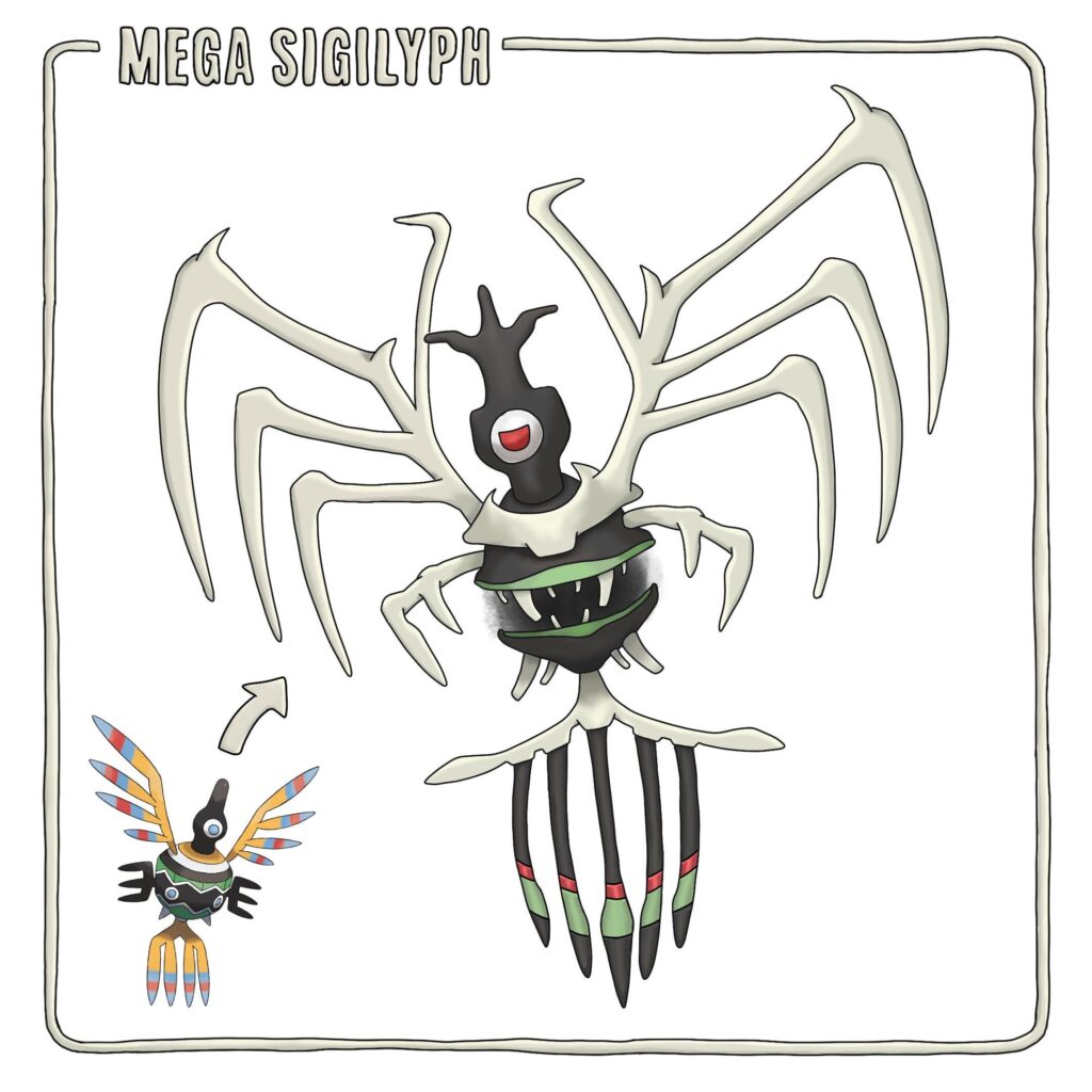 My very first Pokemon design: Mega Sigilyph. What do you think? Do you have ideas for the typing?