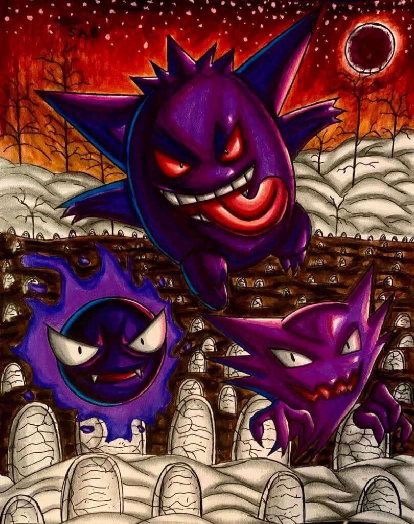 [OC] Love drawing all the evolutions of my favorite ghost pokemon.