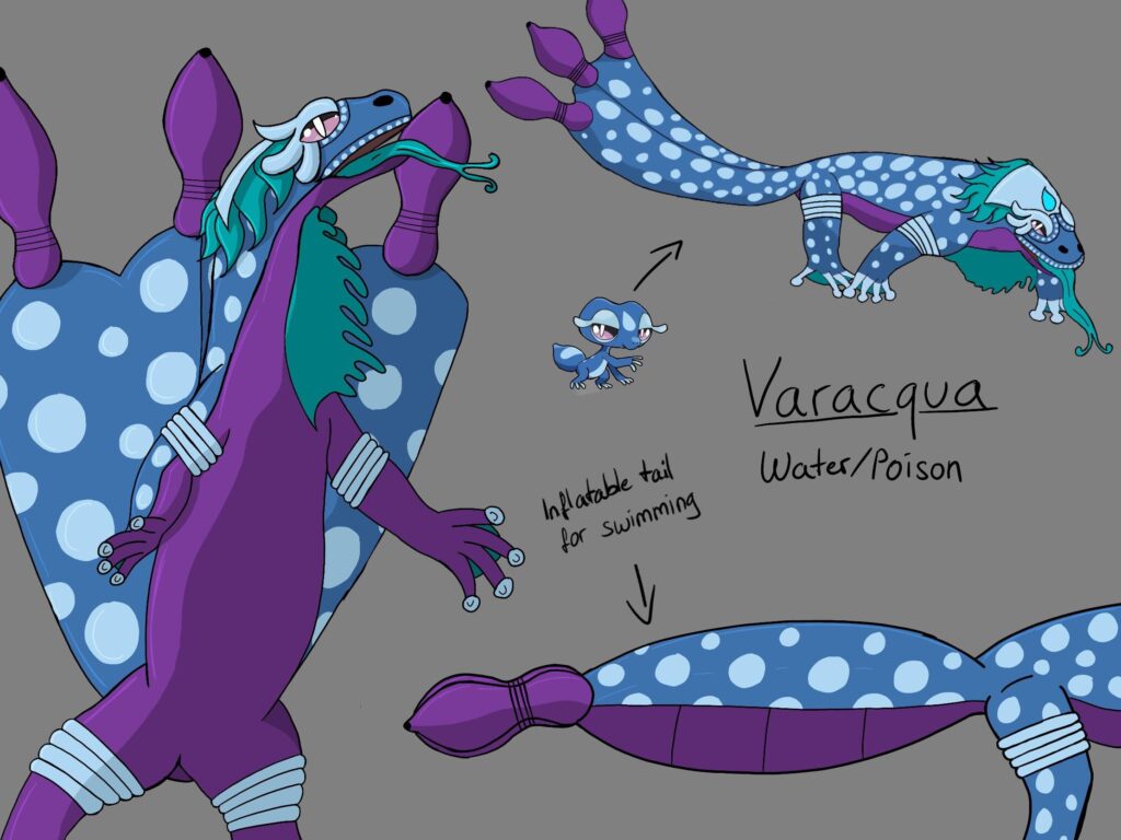 Final evolution of Gecqua, meet Varacqua. I reworked my old drawing a bit, maybe this one looks a bit more like a Pokemon