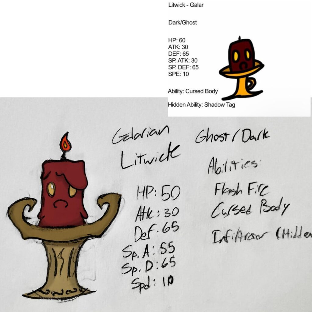 [OC] Galarian Litwick line (remake of my first fakemon made almost 5 years ago.)