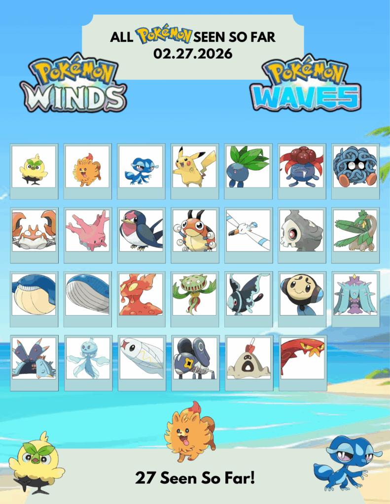 Pokémon Winds & Waves: All Pokémon Seen So Far 02.27.2026