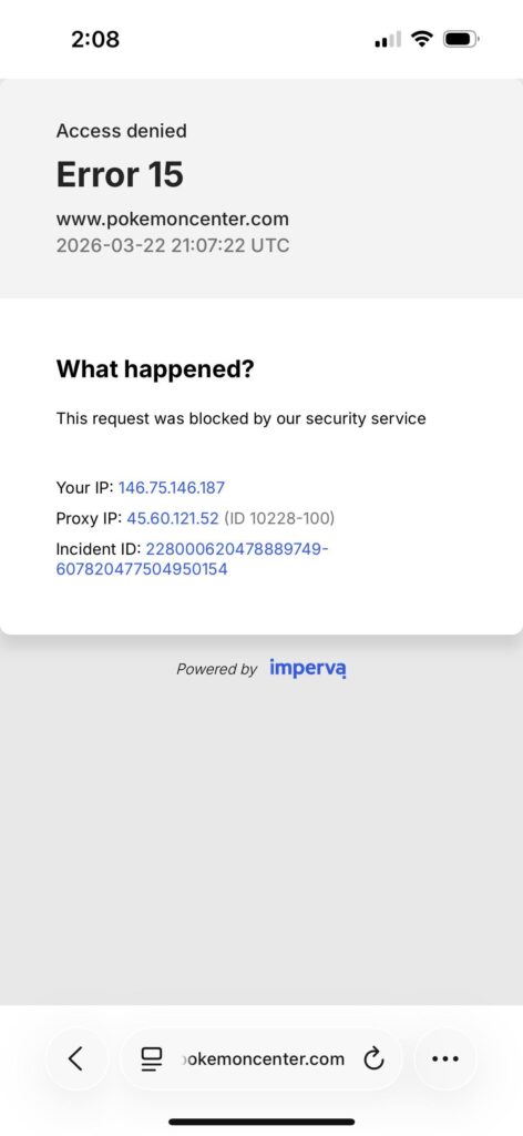Pokemon Center has had me banned for 3 days