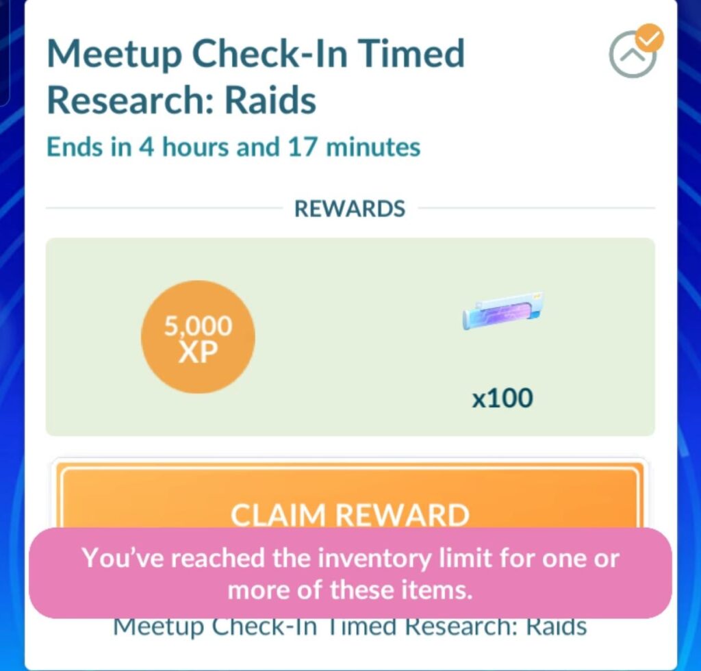 Can't get the XP because my Link Charge inventory is full.