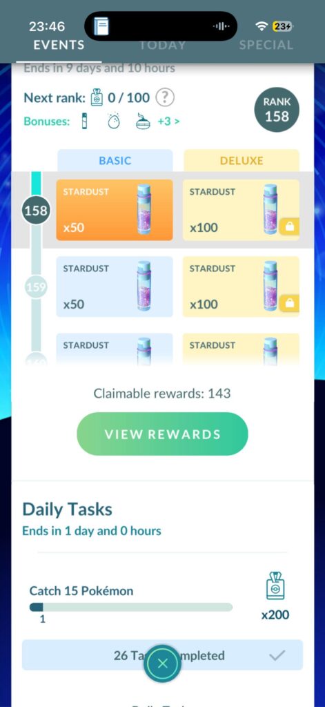 Go pass daily task reset early (11:45pm)