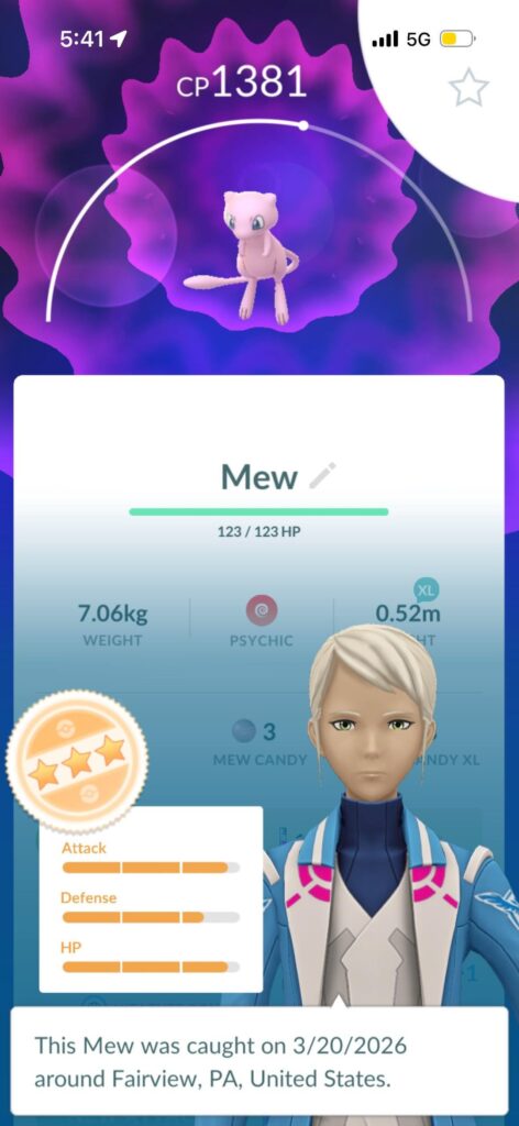 Returning player: Caught first Mew!