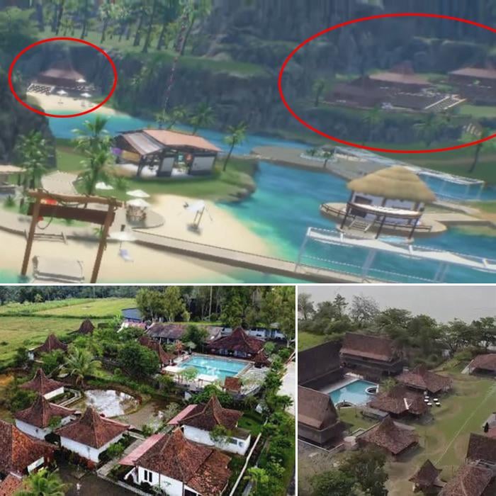 The houses in the background of the trailer’s floating resort shot seems to have a Javanese style roof from Indonesia