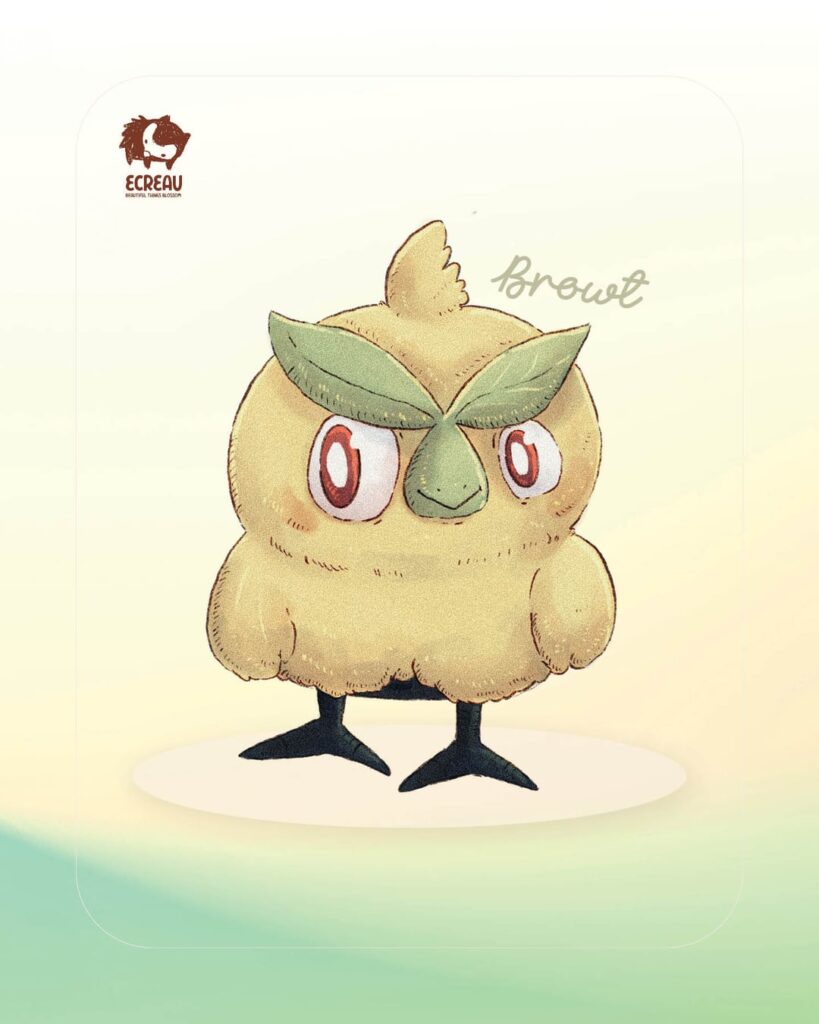 Here are individual drawings of the 'Browtification' of all the grass-type starters!