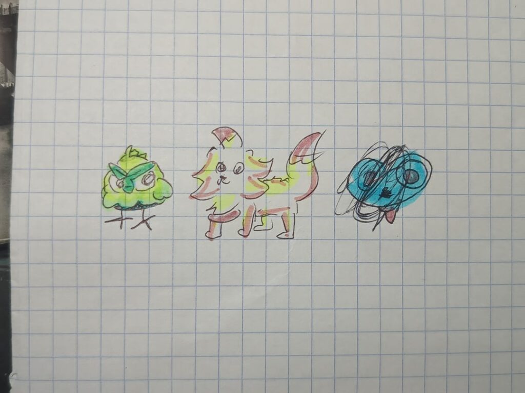 I drawn gen 10 starters from memory + bonus (oc)