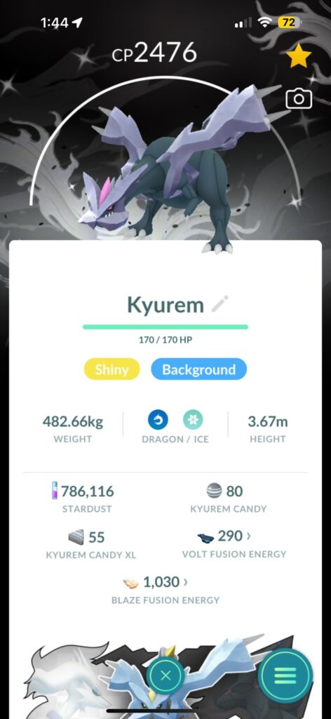 Shiny Kyruem BG lucky trinkey mirror trade