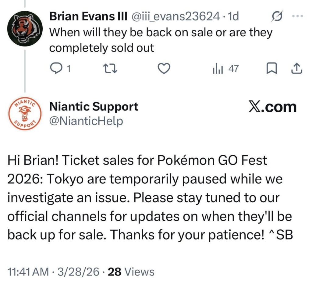 PSA: for those still hoping like me to purchase a park experience for the 2026 go fest in Tokyo