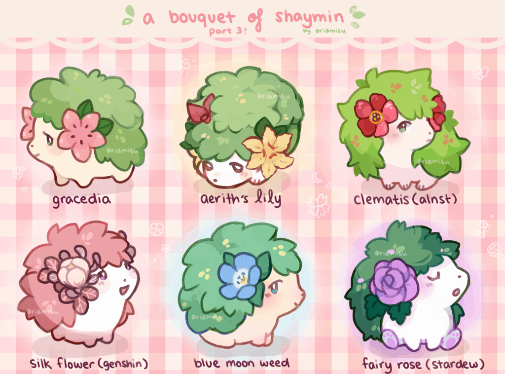 (OC) shaymin variation crossovers 💐 do you recognize them all?