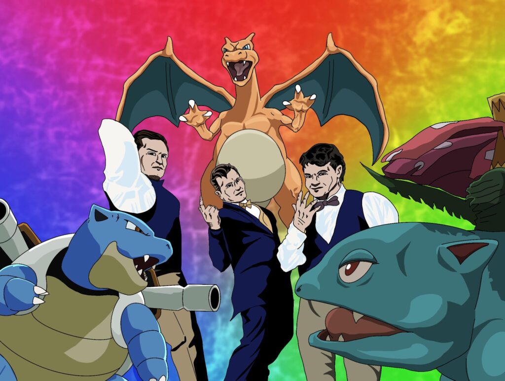 Me, my brother, and friend as Pokémon trainers