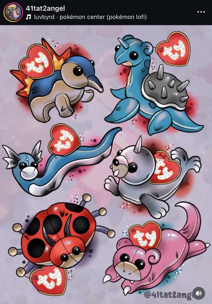 I’m a tattooer and I made Pokémon beanie baby designs :’)