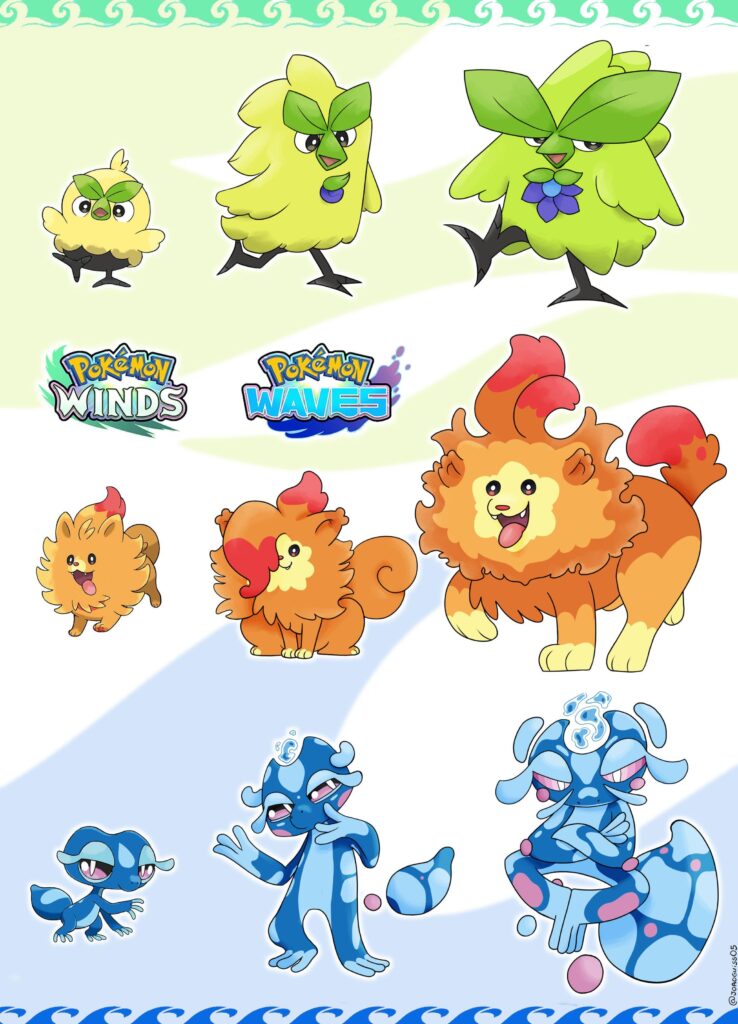 Pokemons Winds and Waves trio evolution fan art!