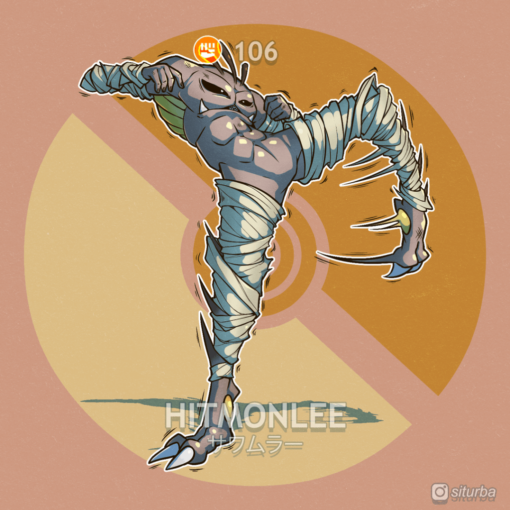 I'm redesigning a Pokemon every day in a Sci-Fantasy style. Here are Hitmonlee & Hitmonchan, Lickitung, Koffing and Rhyhorn lines