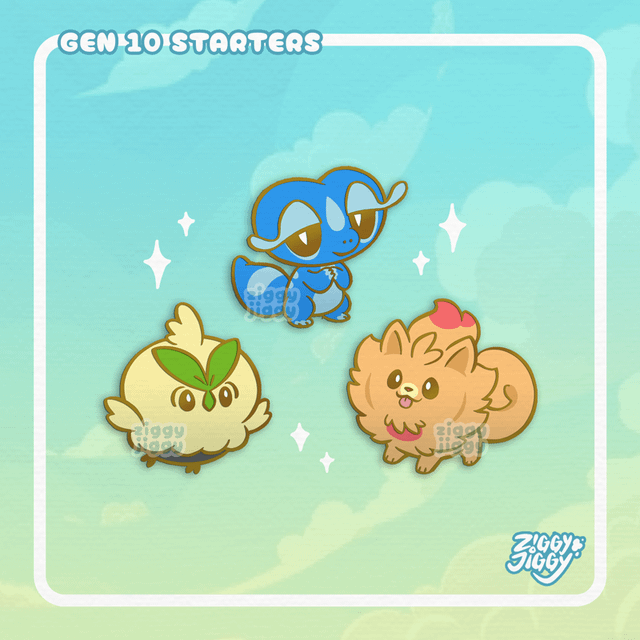 [OC] Designed my first pokemon fan pins! Gen 10 starters and Pokopia