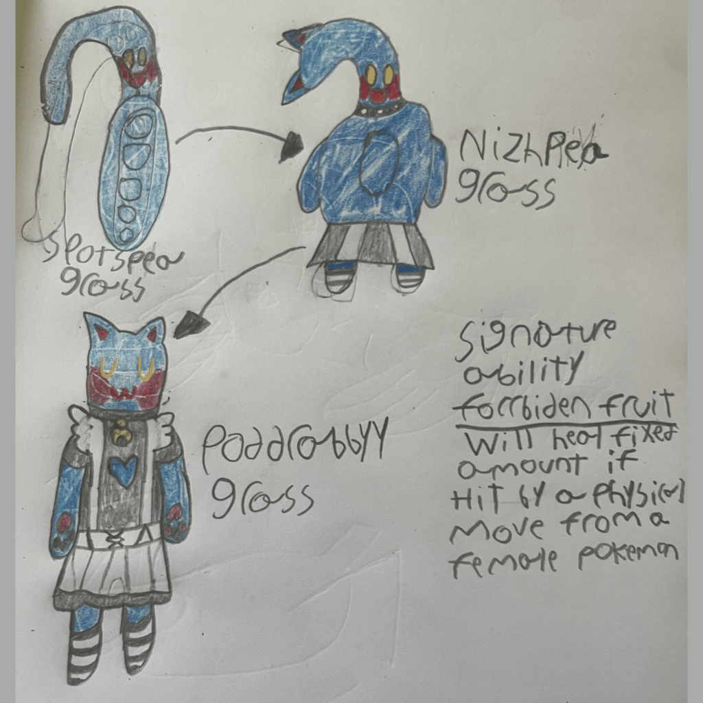 Here's my counter part to Tsareena for my Russia based region Mazemyla. Hope you enjoy spotspea (Spotsky and Pea) Nizhpea (Russian word for bottom and pea) and Poddrabby (Pod, Russian for subject, russian word for slave)