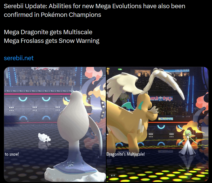 Mega Dragonite and Mega Froslass abilities have been confirmed