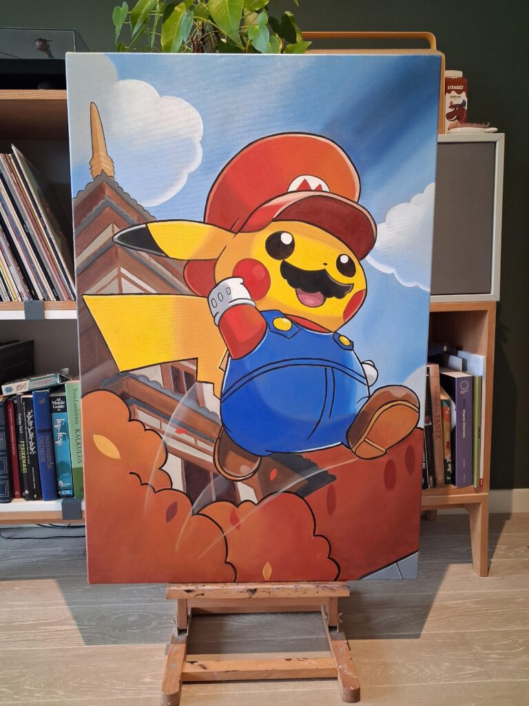 Mario Pikachu oil painting