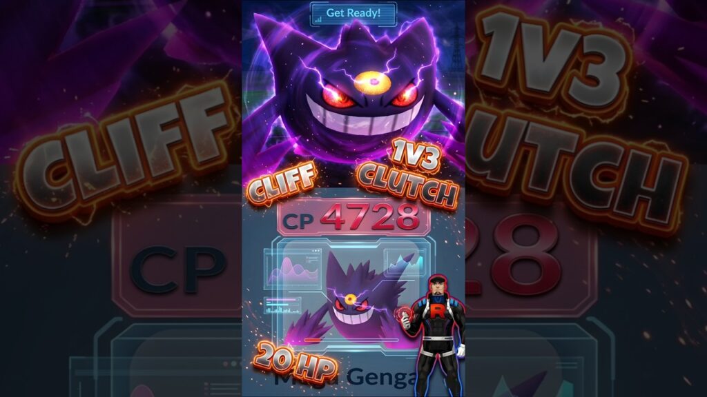 20 HP Mega Gengar 1v3 Clutches Cliff #pokemon #pokemongo #gengar #shorts