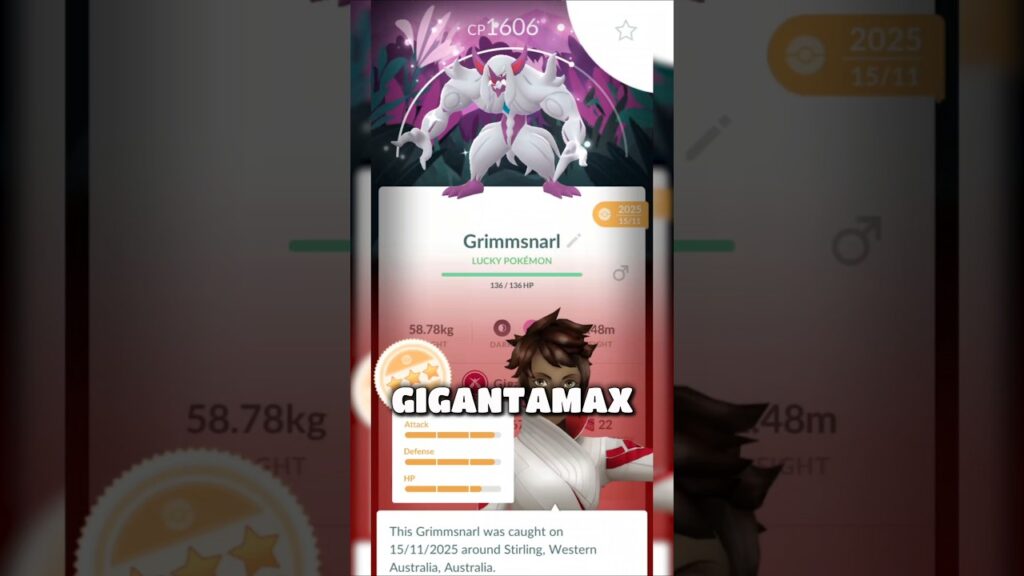 I remote traded for shiny gigantamax Grimmsnarl with background in Pokemon GO! #pokemongo #pogo