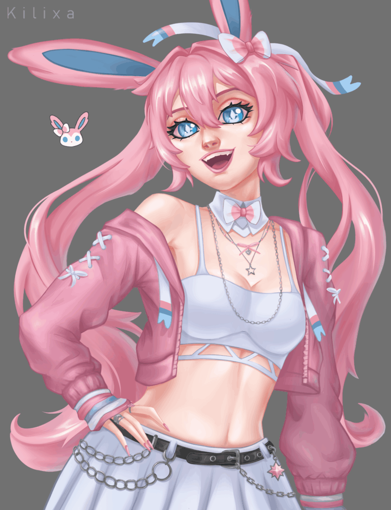 I started a series where I draw Pokémon as humans. First up, my favorite... Sylveon.
Which one's next? :3