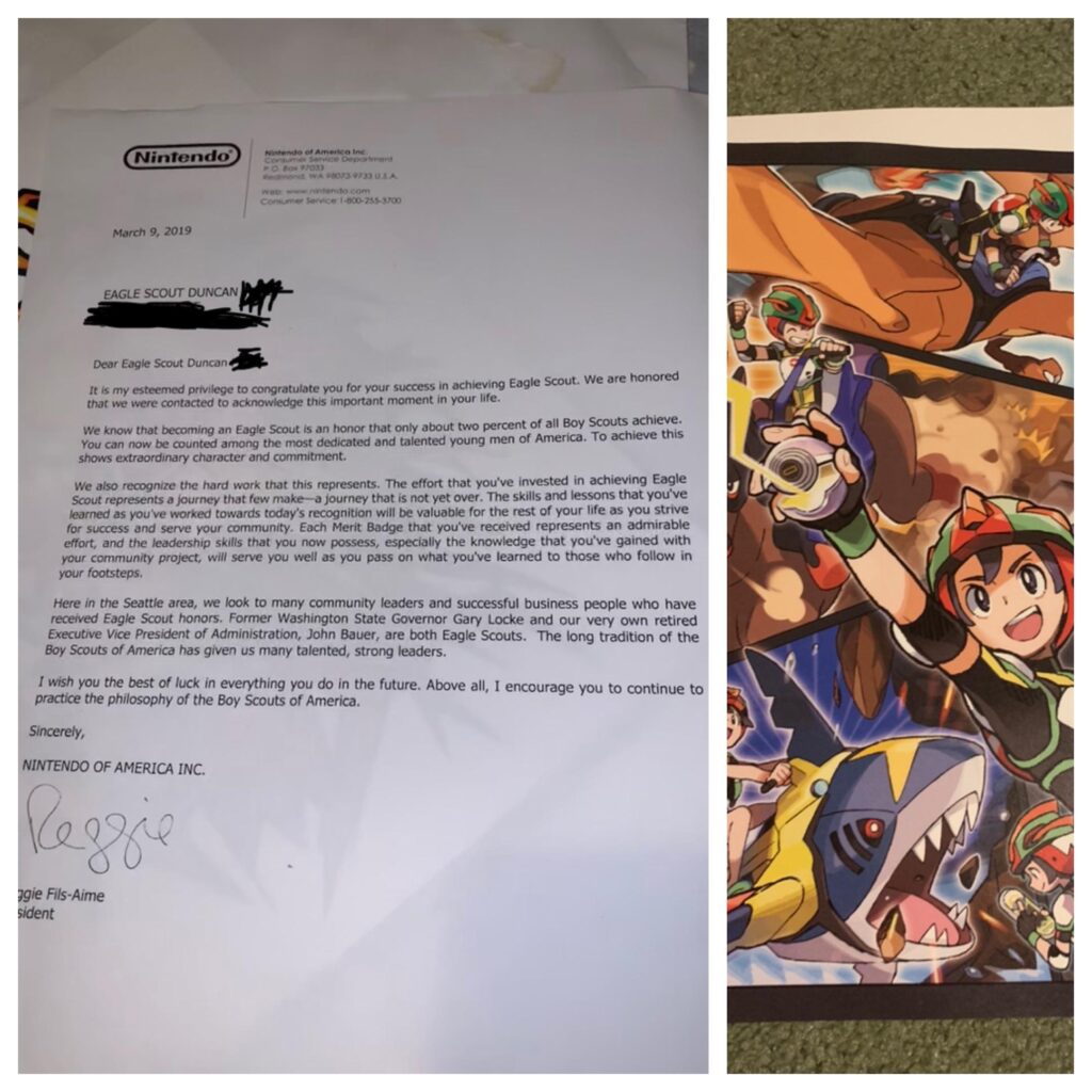 I got a letter from Reggie congratulating me for getting Eagle Scout (they sent posters too!)