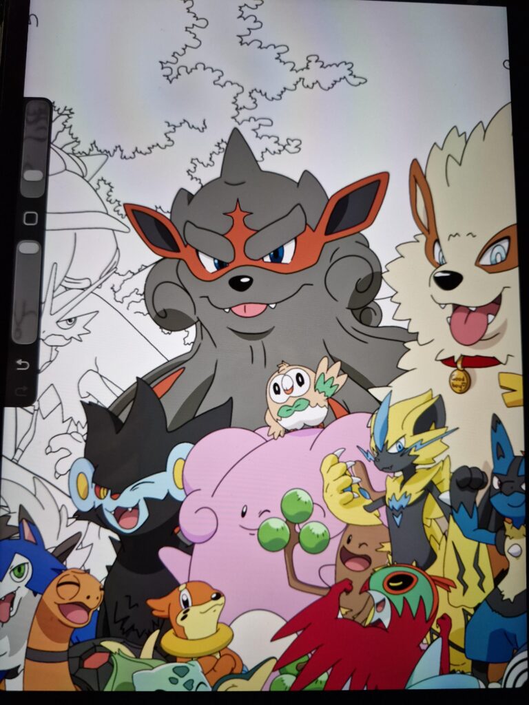 Working on a huge picture for my anniversary with my boyfriend 💙 it's taking a long ass time! So many Pokemon!