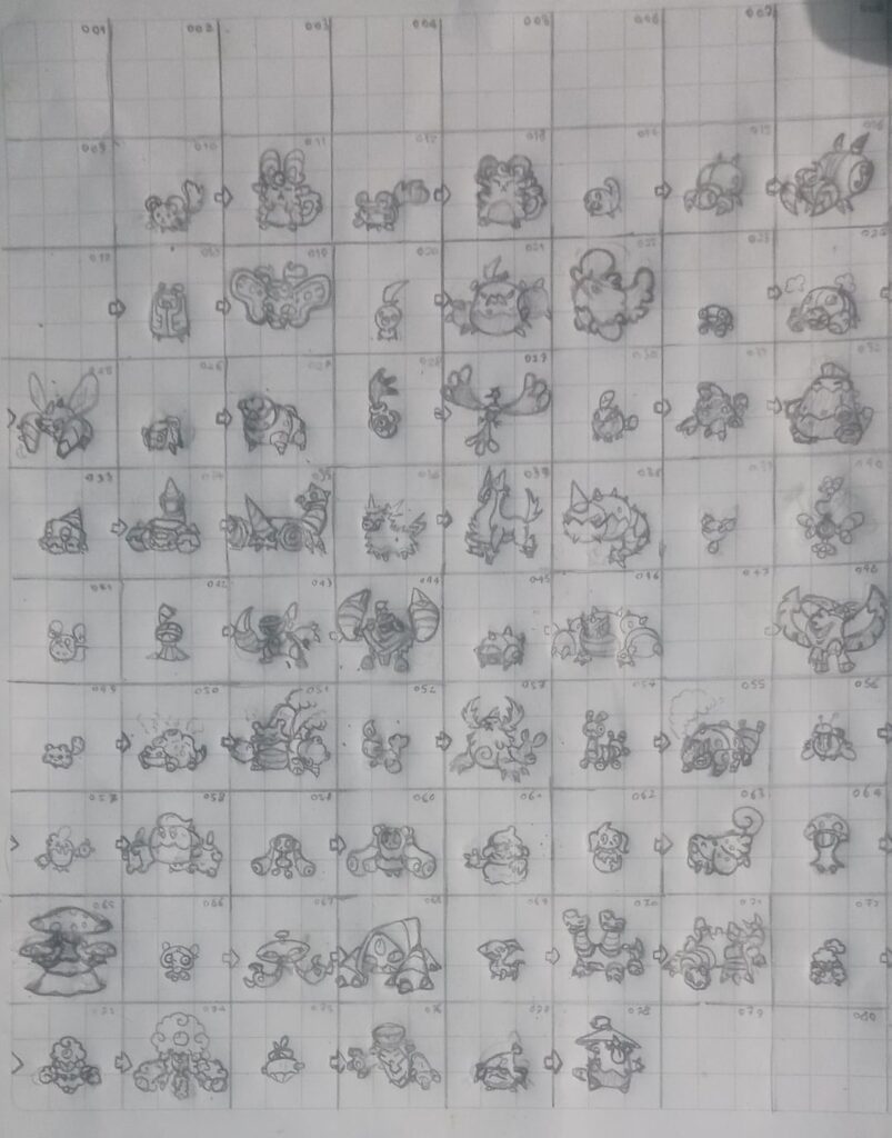 I just charted and doodled all My fakemon so far 🫠
