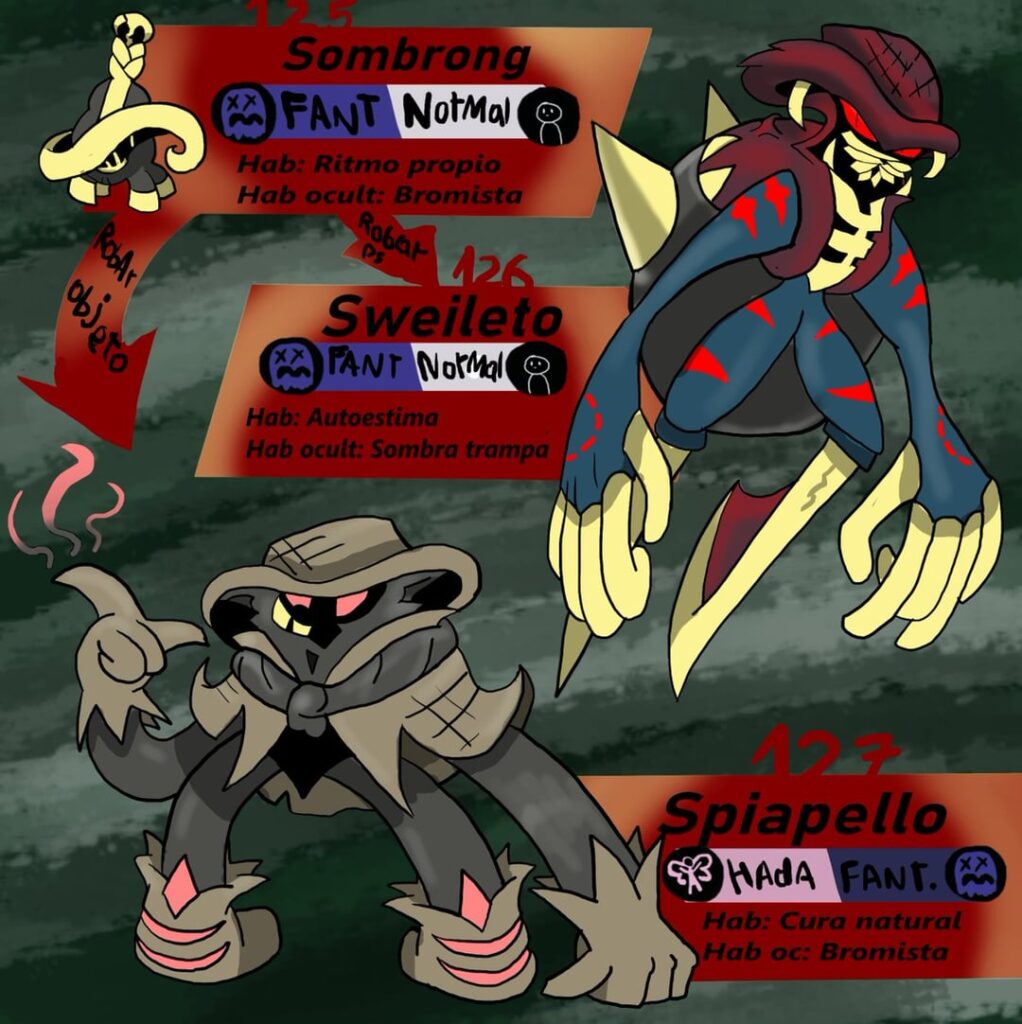 I made some latín spirits like Pokemons (El sombreron, el silbón and Pomberito)