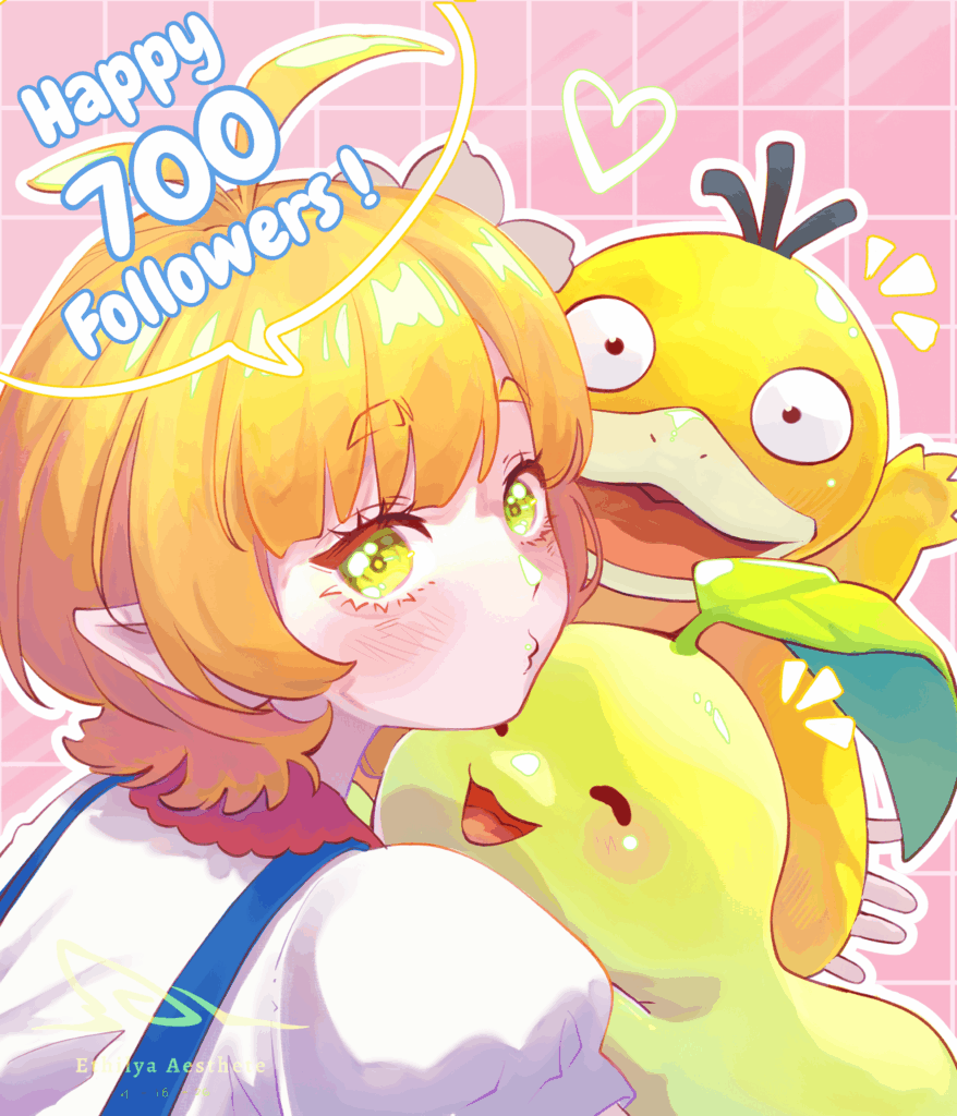 🌻 __A little Celebration of my OC with ma cuties Psyduck and Chikorita__ 🌻